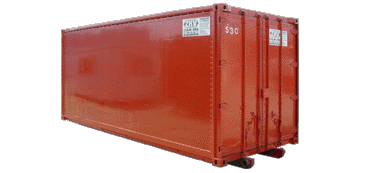 Een rode, geïsoleerde materiaalcontainer van ZHV Verhuur met dichtgeslagen deuren aan de voorzijde.